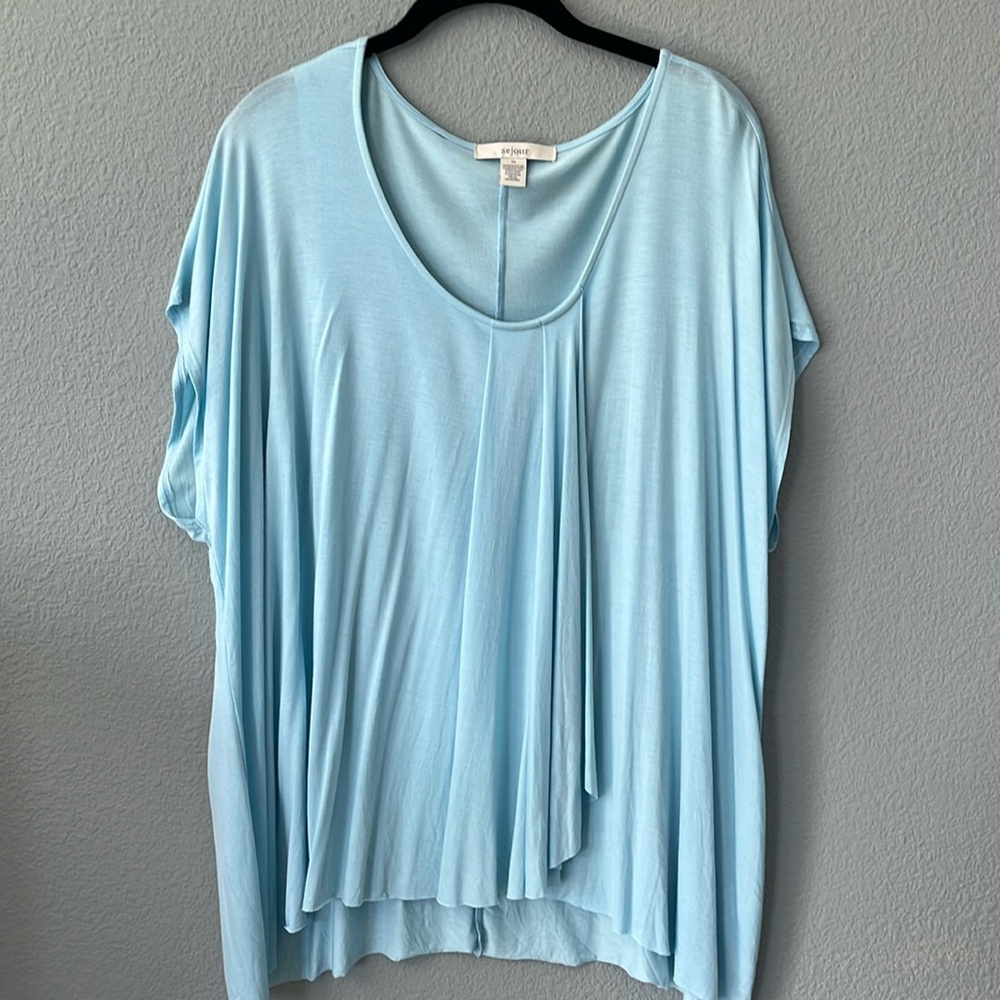 Sejour women’s 2X bat wing T-shirt, light blue, pretty fold detail on fr… - Picture 2 of 8